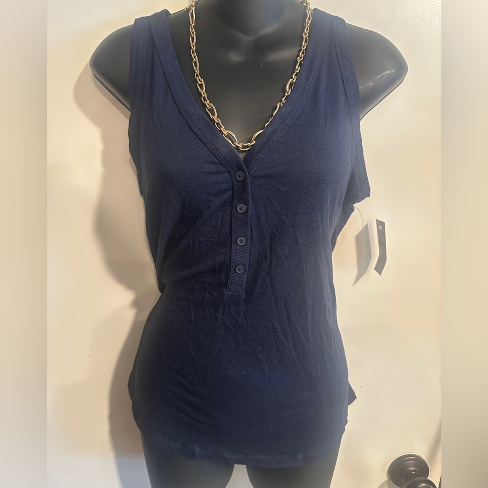 4/$16 LOFT Navy Buttoned Tank Top NWT